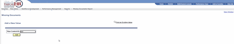 Missing Documents Page - Add a New Value